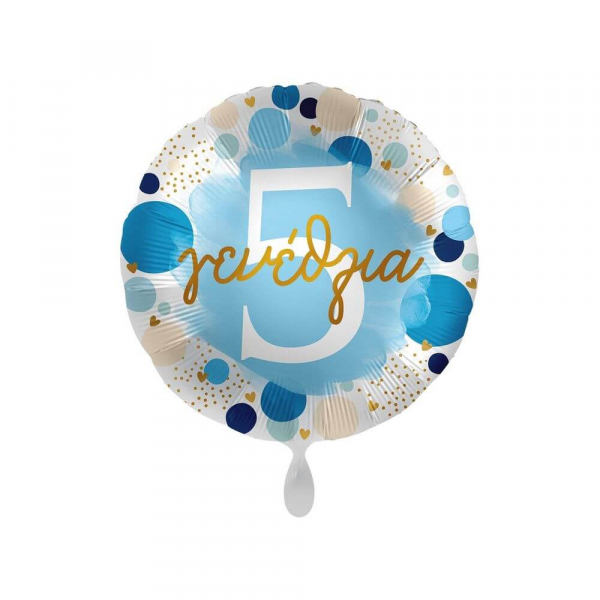 Μπαλόνι Foil "Χαρούμενα 5α Γενέθλια Πουά Μπλε και Χρυσό" 43εκ. - Κωδικός: A71030GR - Anagram